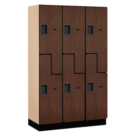 Salsbury Industries Wardrobe Locker, 45" W, 18" D, 76" H, (3) Wide, (6) Openings, Mahogany 27368MAH